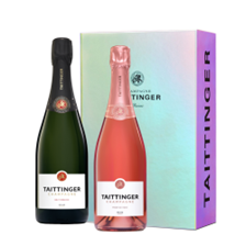 Buy & Send Taittinger Brut and Rose in Branded Monochrome Gift Box